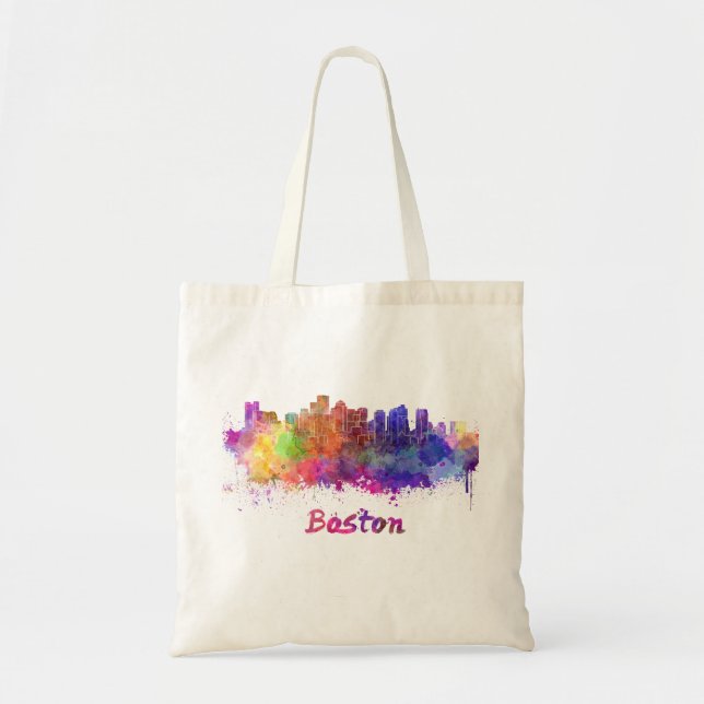 Boston skyline in watercolor tote bag (Front)