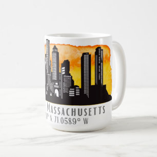 Boston Skyline Latitude and Longitude Coffee Mug