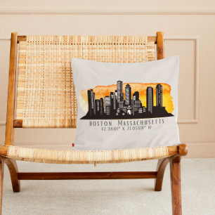 Boston Skyline Latitude and Longitude  Cushion