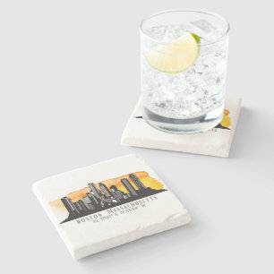 Boston Skyline Latitude and Longitude  Stone Coaster