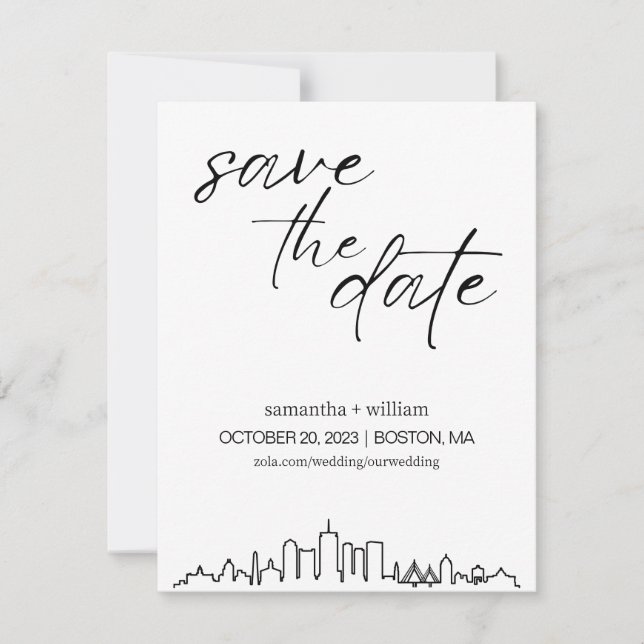 Boston Skyline MINIMALIST Save The Date Invitation (Front)