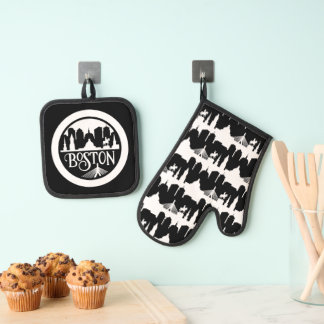 Boston Skyline Oven Mitt & Pot Holder Set