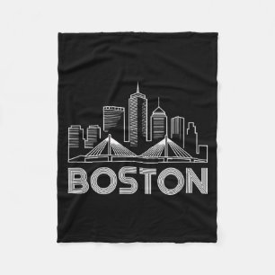 Boston Skyline Retro Vintage City Lovers  Fleece Blanket