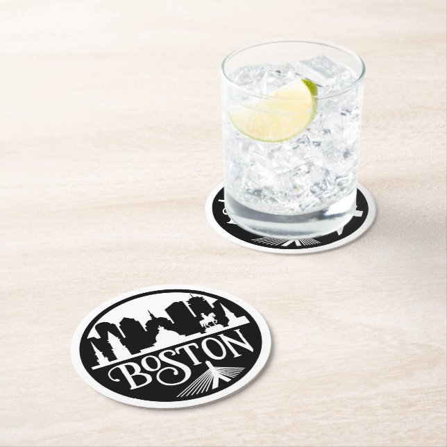 Boston Skyline Round Paper Coaster (Insitu)