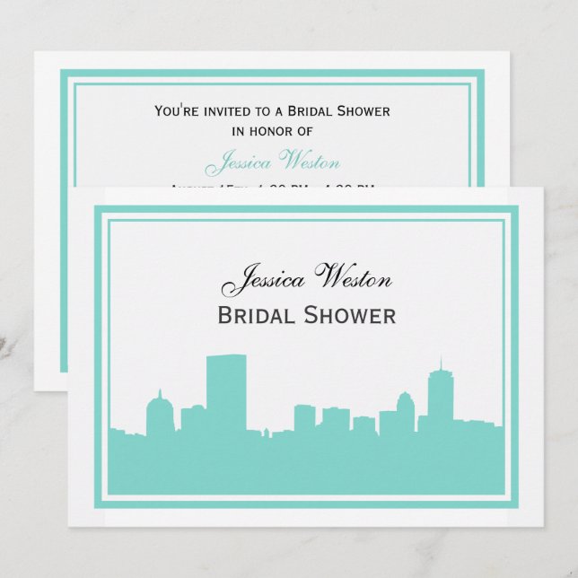 Boston Skyline Silhouette Framed H Bridal Shower Invitation (Front/Back)