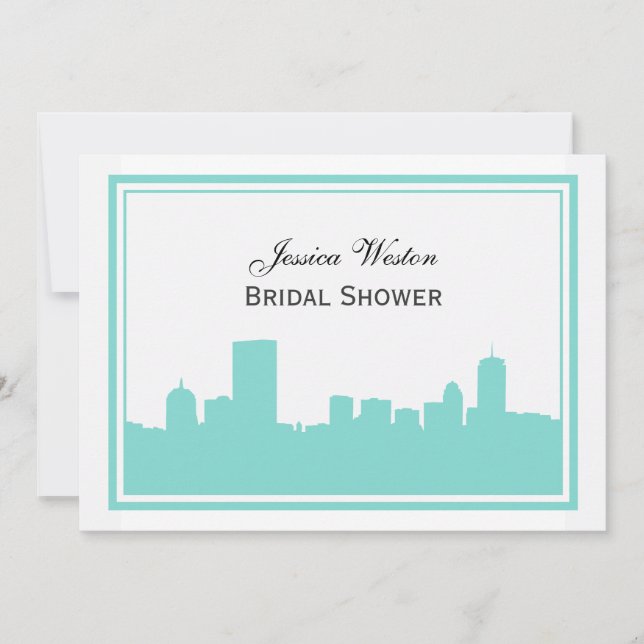 Boston Skyline Silhouette Framed H Bridal Shower Invitation (Front)