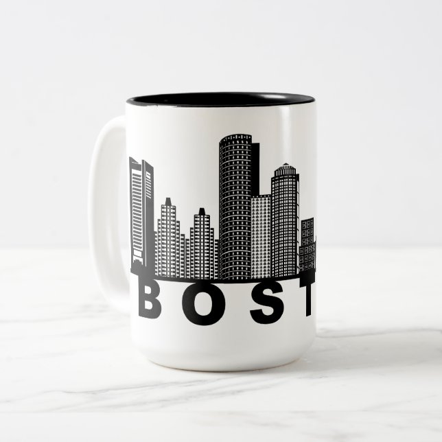Boston Skyline Silhouette  Two-Tone Coffee Mug (Front Left)