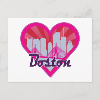 Boston Skyline Sunburst Heart Postcard