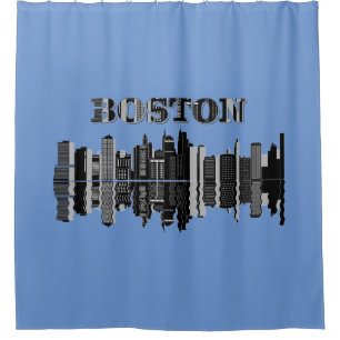 Boston Skyline Typography Shower Curtain