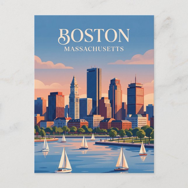Boston Skyline USA Postcard (Front)