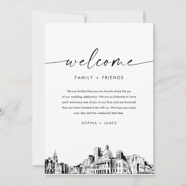 Boston Skyline Wedding Welcome Letter & Timeline Invitation (Front)