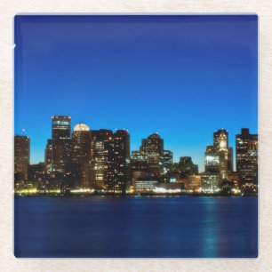 Boston skyline with moon glass coaster