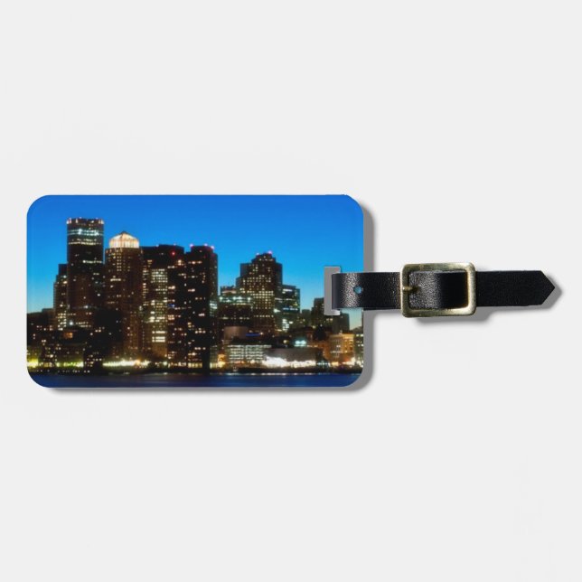 Boston skyline with moon luggage tag (Front Horizontal)