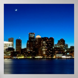 Boston skyline with moon poster