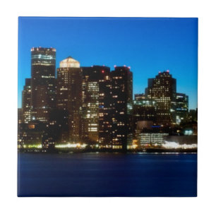 Boston skyline with moon tile
