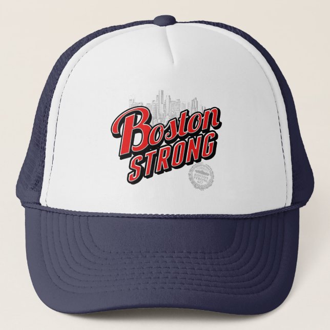 Boston Strong in red and blue decor Trucker Hat (Front)