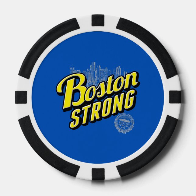 Boston Strong on a Blue Decor Poker Chips (Front)