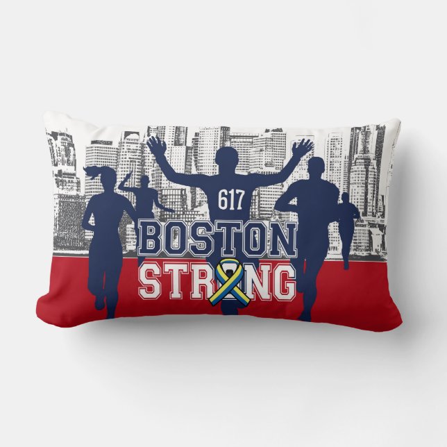 Boston Strong Spirit Runners on Red Lumbar Cushion (Front)