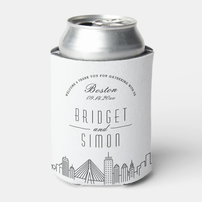 Boston Stylised Skyline | Wedding Can Cooler (Can Front)