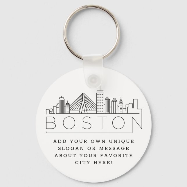 Boston Stylized Skyline | Custom Slogan Key Ring (Front)