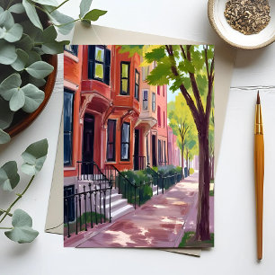 Boston Summer Massachusetts Brownstone Houses Postcard