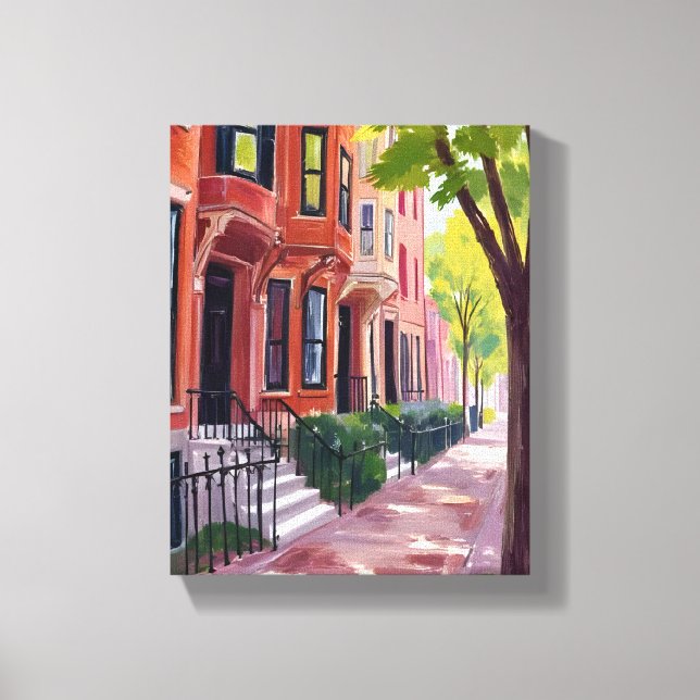 Boston Summer | Massachusetts Brownstones Painting Canvas Print (Front)