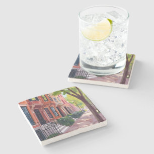 Boston Summer Massachusetts Brownstones Stone Coaster