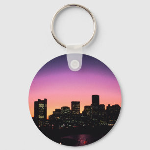 Boston Sunset Skyline From The Harbour .png Key Ring