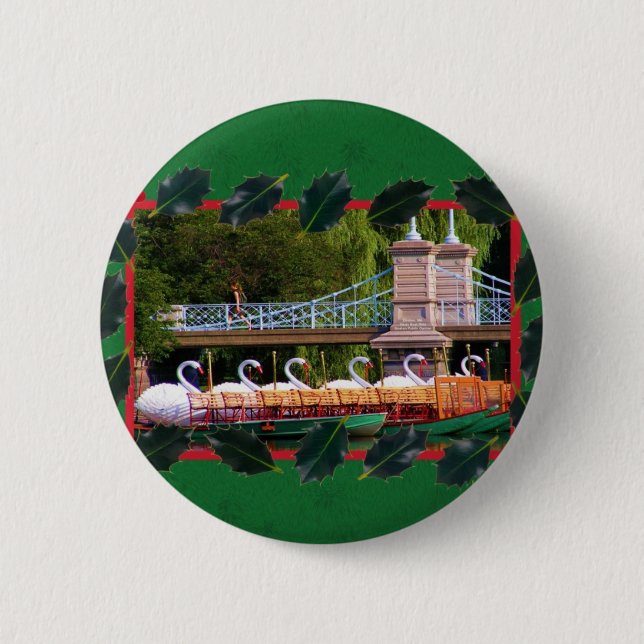 Boston Swan Boats- Happy Holidays 6 Cm Round Badge (Front)