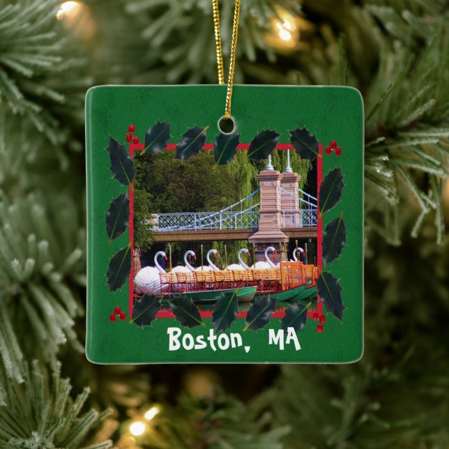 Boston Swan Boats - Happy Holidays  Ceramic Ornament (Tree)