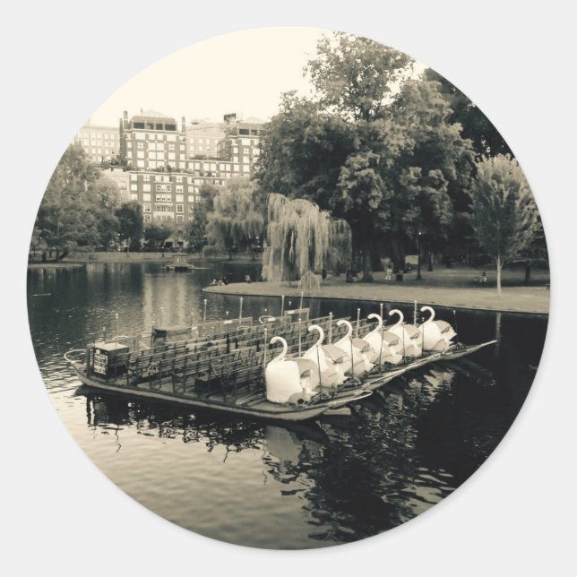 Boston Swan Boats In Black and White Classic Round Sticker (Front)