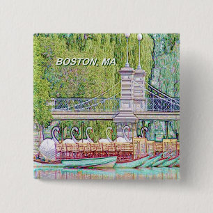 Boston Swan Boats in Pencil and Ink Filter 15 Cm Square Badge