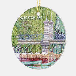 Boston Swan Boats in Pencil and Ink Filter Ceramic Tree Decoration