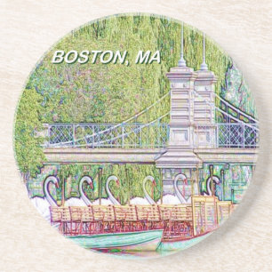 Boston Swan Boats in Pencil and Ink Filter Coaster
