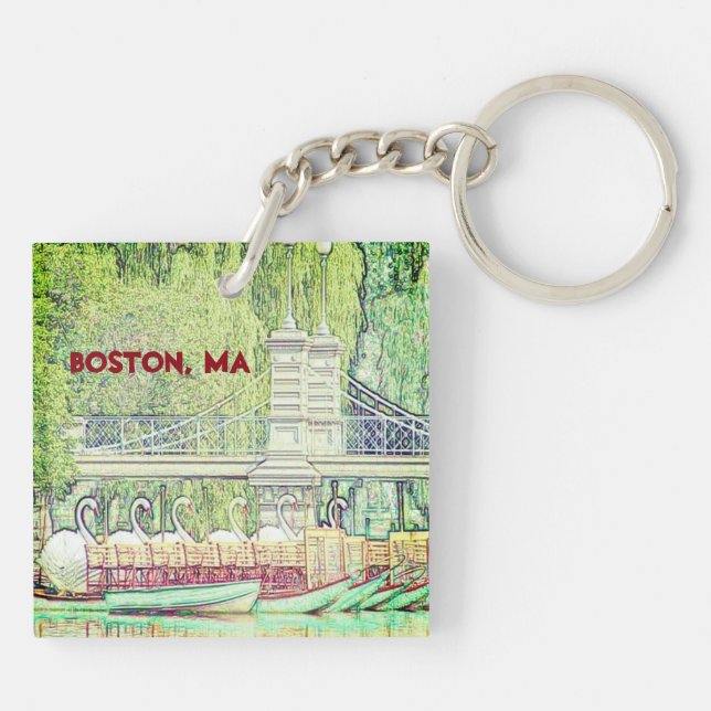 Boston Swan Boats in Pencil and Ink Key Ring (Back)