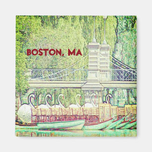 Boston Swan Boats in Pencil and Ink Magnet