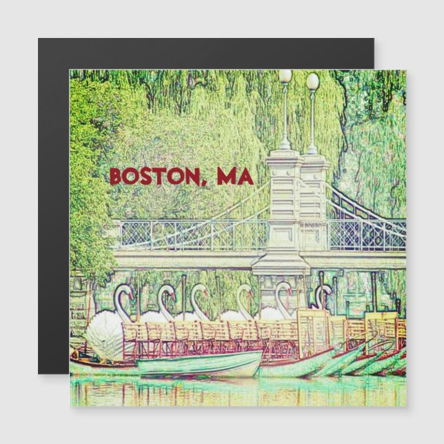 Boston Swan Boats in Pencil and Ink magnet (Front/Back)