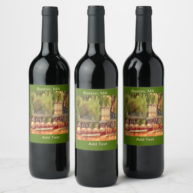 Boston Swan Boats in Summer  Wine Label (Bottles)