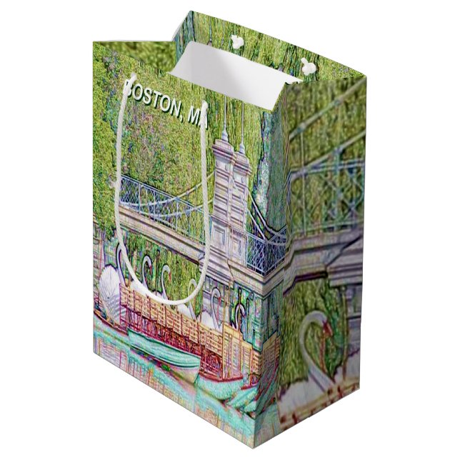 Boston Swan Boats Pencil and Ink Medium Gift Bag (Back Angled)