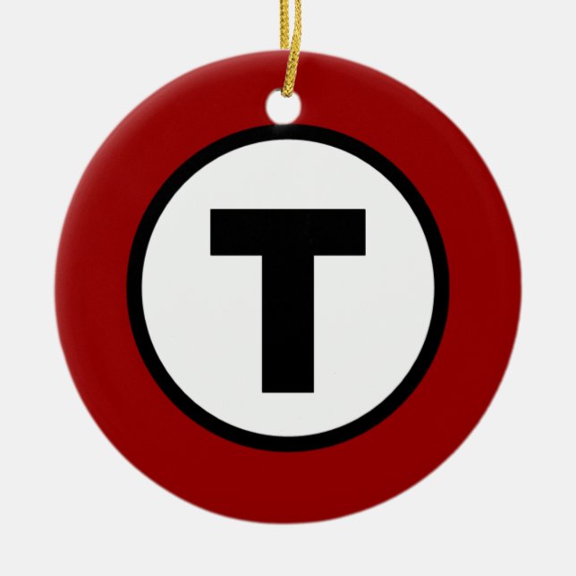 Boston T Red Line Ceramic Tree Decoration (Front)
