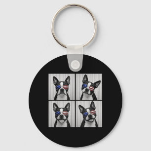 Boston Terrier 4th Of July Aamerican Flag Dog Key Ring