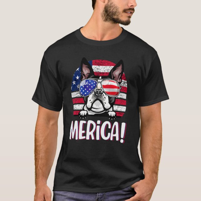Boston Terrier 4th Of July American Flag Dog  Usa T-Shirt (Front)