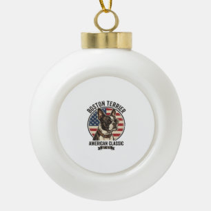 Boston Terrier American Classic Dog Flag Sunglasse Ceramic Ball Christmas Ornament