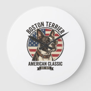 Boston Terrier American Classic Dog Flag Sunglasse Large Clock