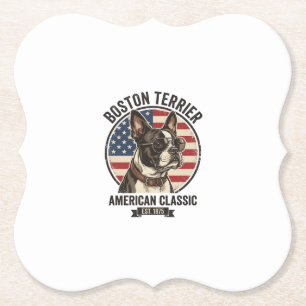 Boston Terrier American Classic Dog Flag Sunglasse Paper Coaster