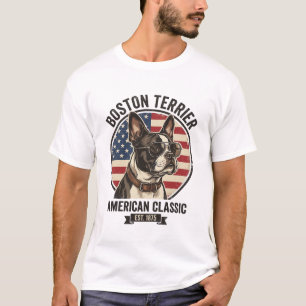 Boston Terrier American Classic Dog Flag Sunglasse T-Shirt