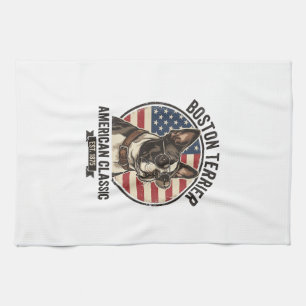 Boston Terrier American Classic Dog Flag Sunglasse Tea Towel