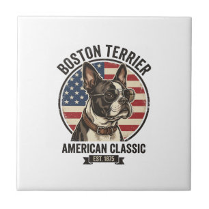 Boston Terrier American Classic Dog Flag Sunglasse Tile