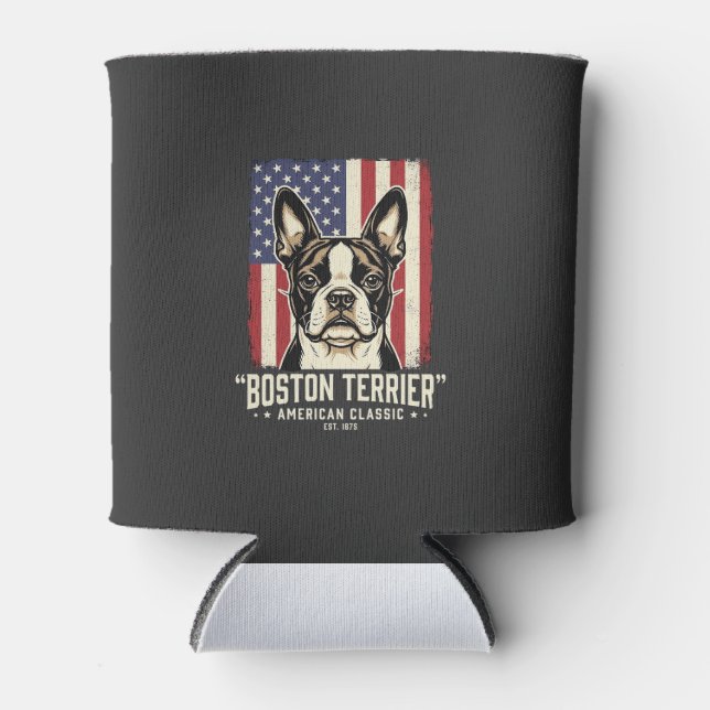 Boston Terrier American Classic Flag Can Cooler (Front)