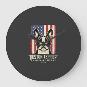 Boston Terrier American Classic Flag Large Clock